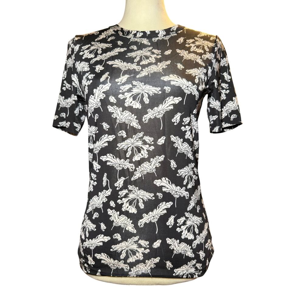 Rag & Bone Black & White Botanical Print Stretch Knit Tee, Women's Size Small